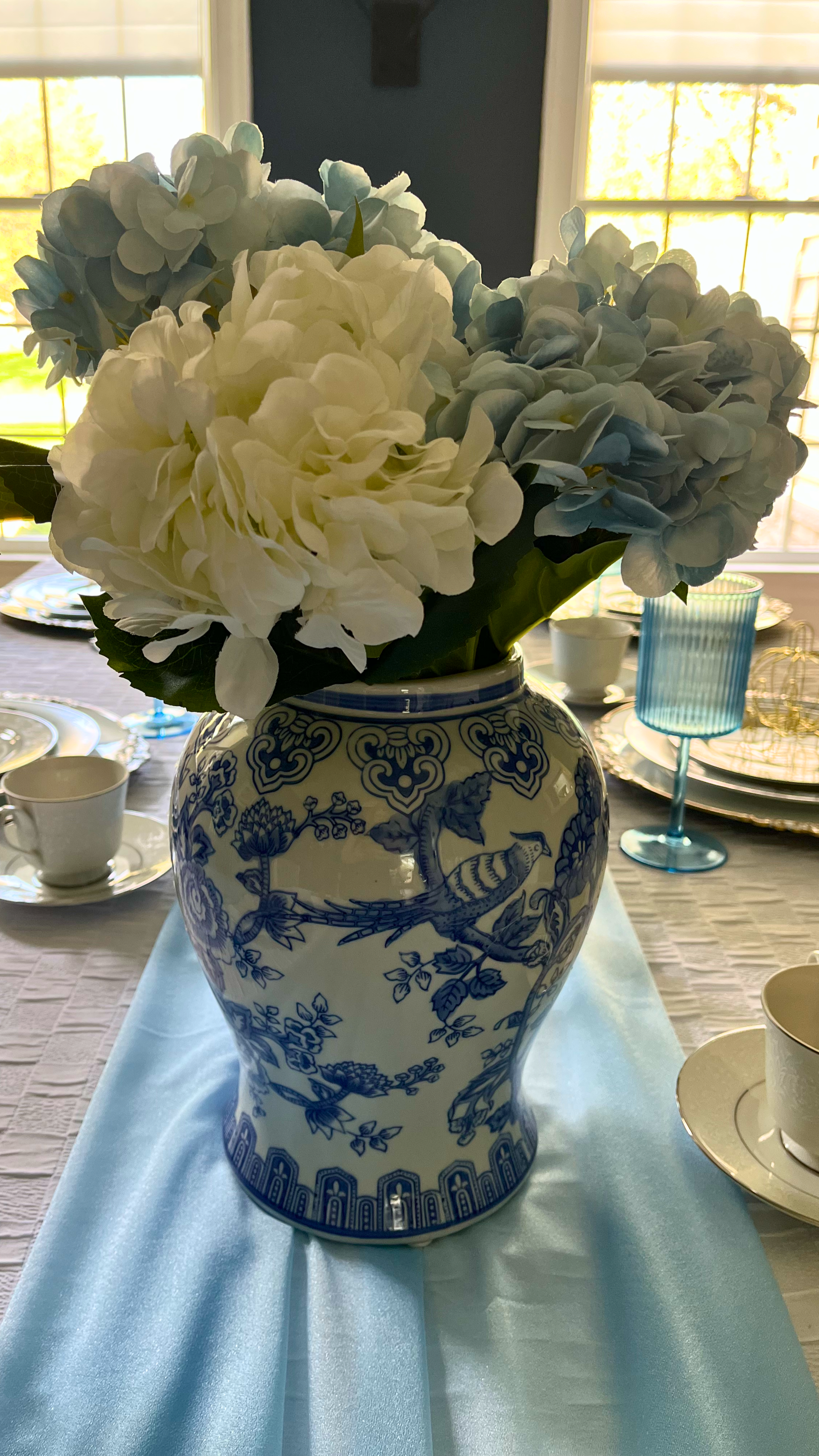 Cinderella Mothers Day Tea Blue and White Centerpiece